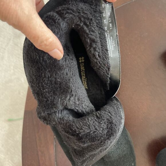 Naturalizer Suede Leather Boots 7.5 Black Faux Fur Lining Round Toe Double Zip - Picture 8 of 11